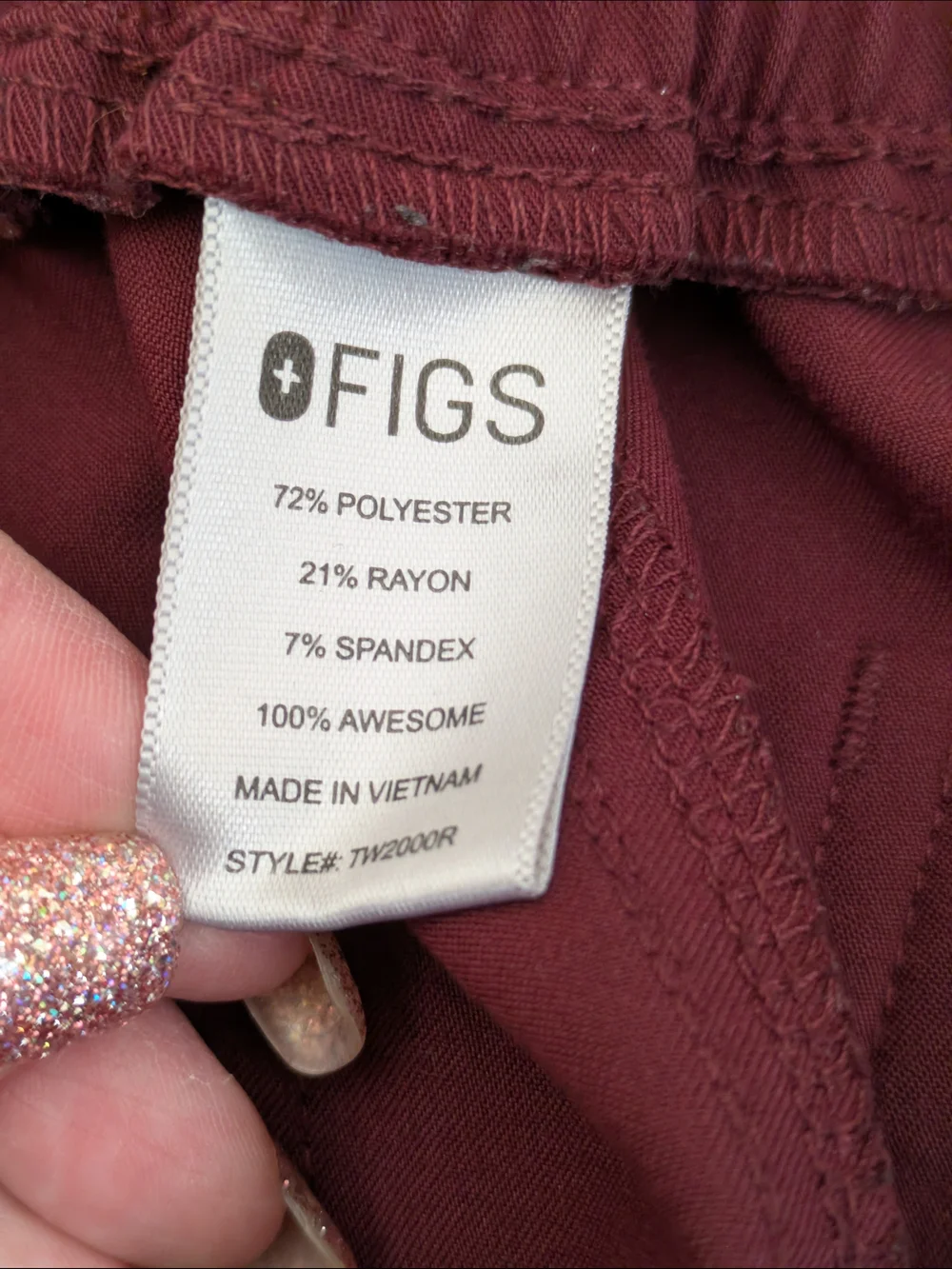 Figs Men's Maroon Cargo Scrub Pants with Gray Drawstring Sz L